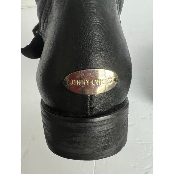 Jimmy Choo Black Soft Leather Fur Lined Low Heel Ankle Biker Moto Boots Sz 8 - Picture 8 of 14